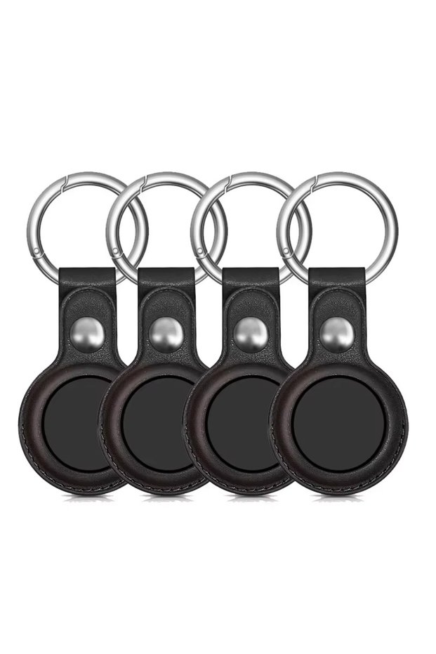 4PCS BLACK For Apple Airtags Keychain Case Cover Waterproof Key Chain Ring PU Anti-lost Luggage Tag