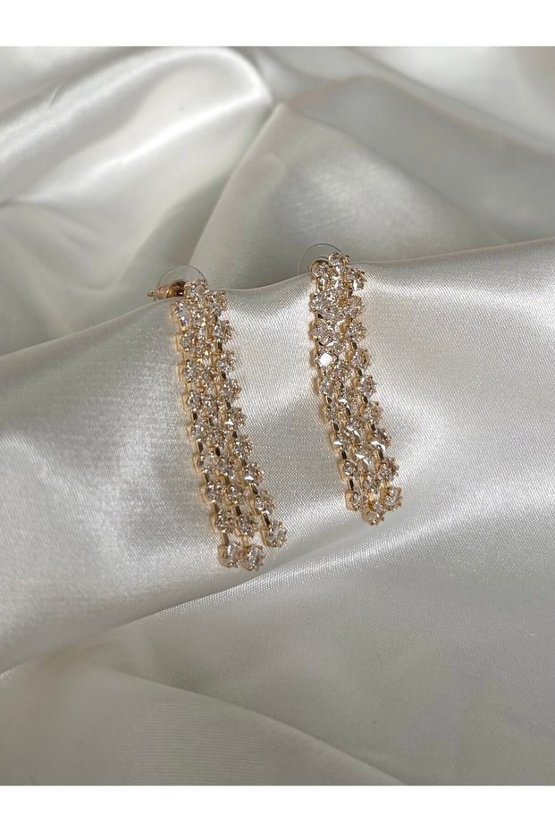 Women's Gold Color Stone Long Dangle Steel Earrings