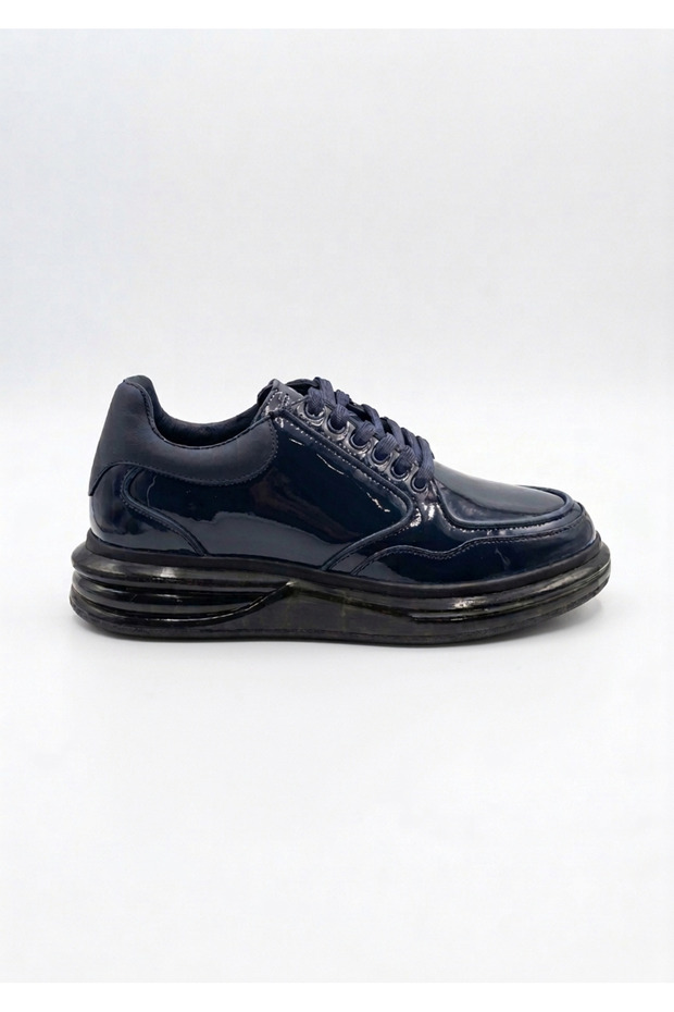 Navy Blue Patent Leather Genuine Leather Eva Sole Men's Sneaker Sports Shoes - 2658
