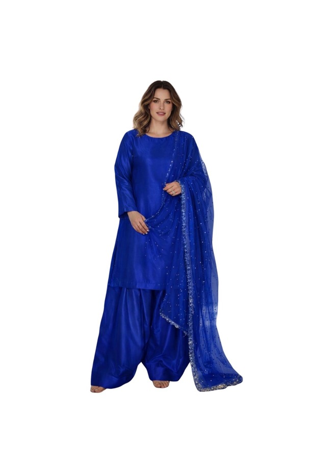 Blue Satin Farshi Salwar Suit - AIM1002 | Blue-Size:L-40-Inches