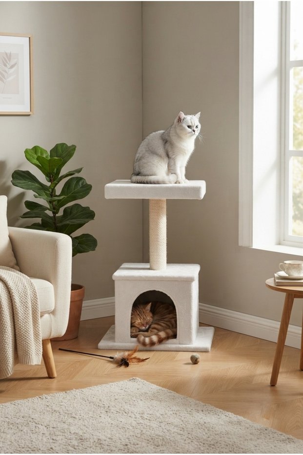 P1 Cat Scratching Post Bed Nest Cat-Friendly Fabric with Wide Nest