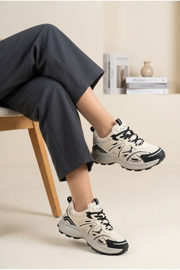 Women's Thick High Sole Sneaker Mesh Breathable Lace up Comfortable Walking and Sports Shoes Chunky Sole Casual Sneakers