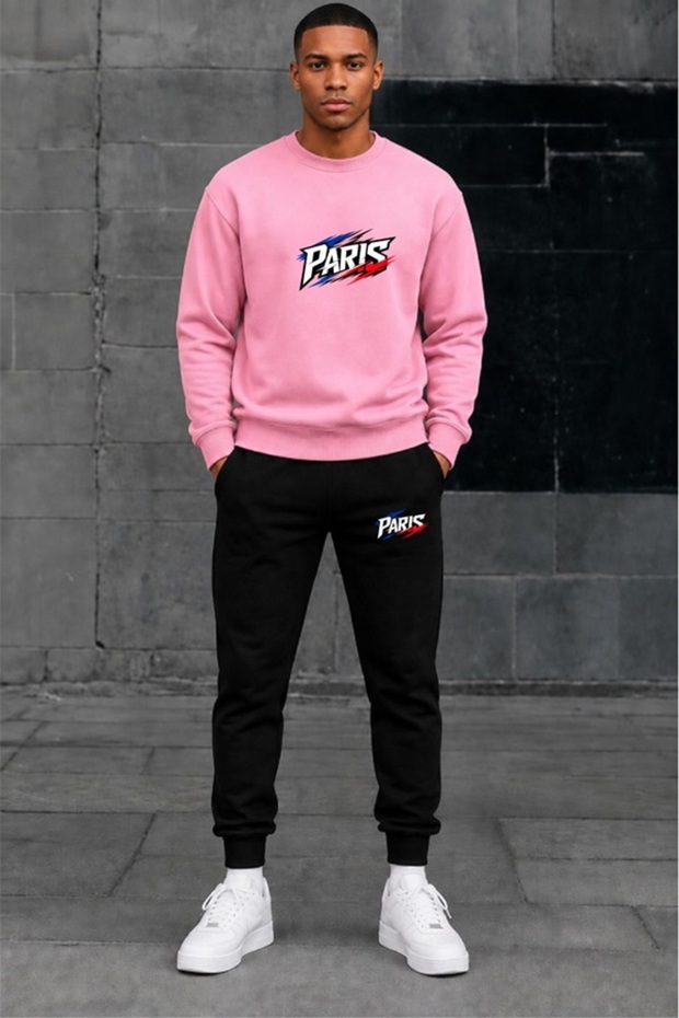 Unisex Cotton Winter Sweatshirt Two-Thread Seasonal Sweatpants Set Simsek Paris Print
