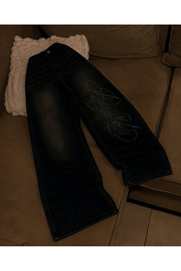 Babydoll Shiny Stoned Unisex Baggy Jeans