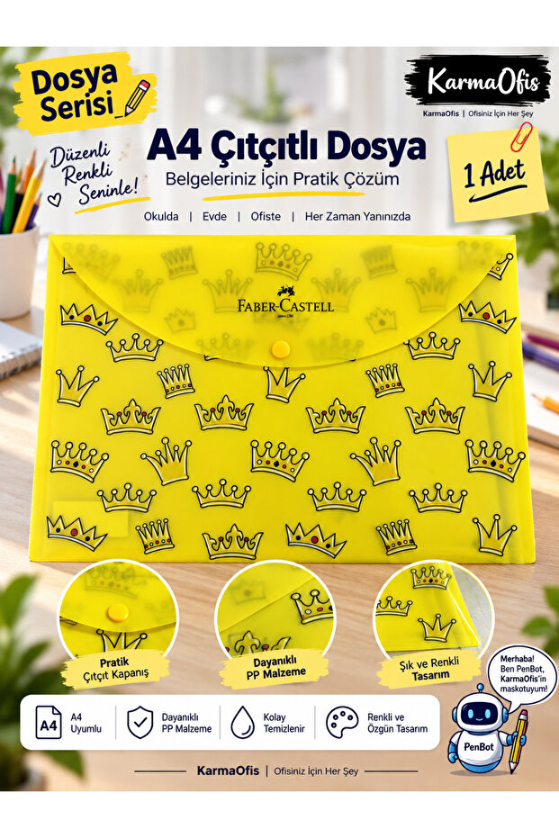 A4 Snap Fastener File 4 Different Pattern Options |   Crown Patterned |   Colorful Patterned Pp Document and File Folder