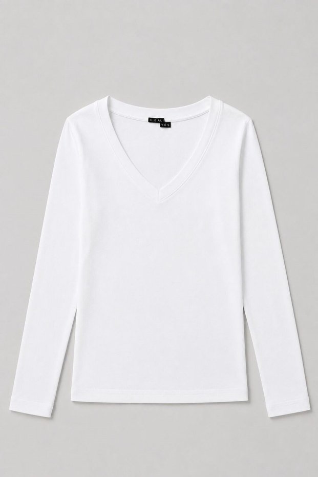 Women's V-Neck Long Sleeve Blouse White