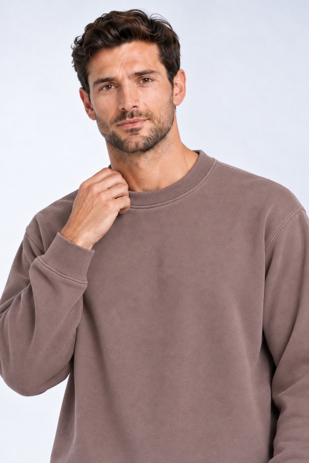 3 Thread Men's Crew Neck / 0 Neck Sweatshirt Soft Puff Fabric Sweatshirt Cotton