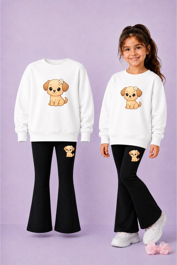 Girls' Crew Neck Sweatshirt and Spanish Leggings Set – Winter Top and Bottom Set