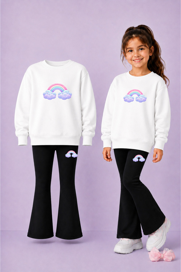 Girls' Crew Neck Sweatshirt and Spanish Leggings Set – Winter Top and Bottom Set