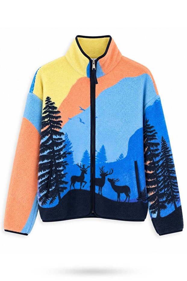 Blue Patterned Fleece Jacket 23215