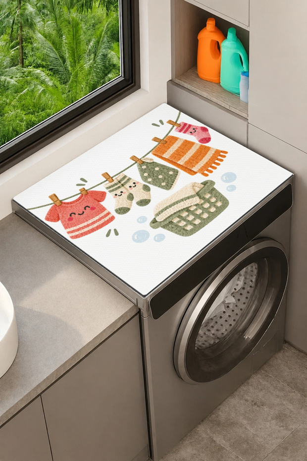 Clothes Dryer Top Organizer Mat Liquid-Proof Cover Cheerful Laundry