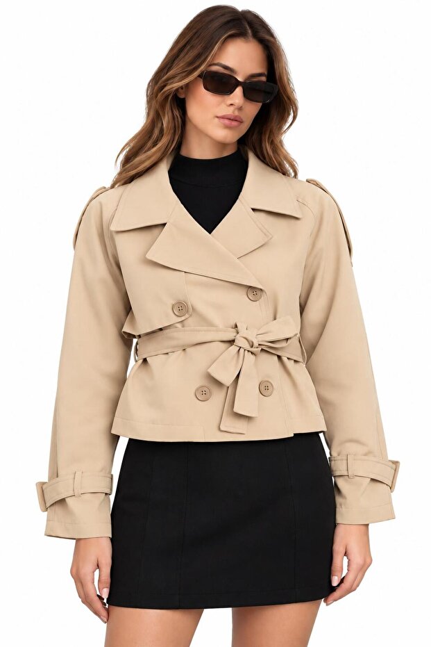 Beige Regular Short Trench Coat