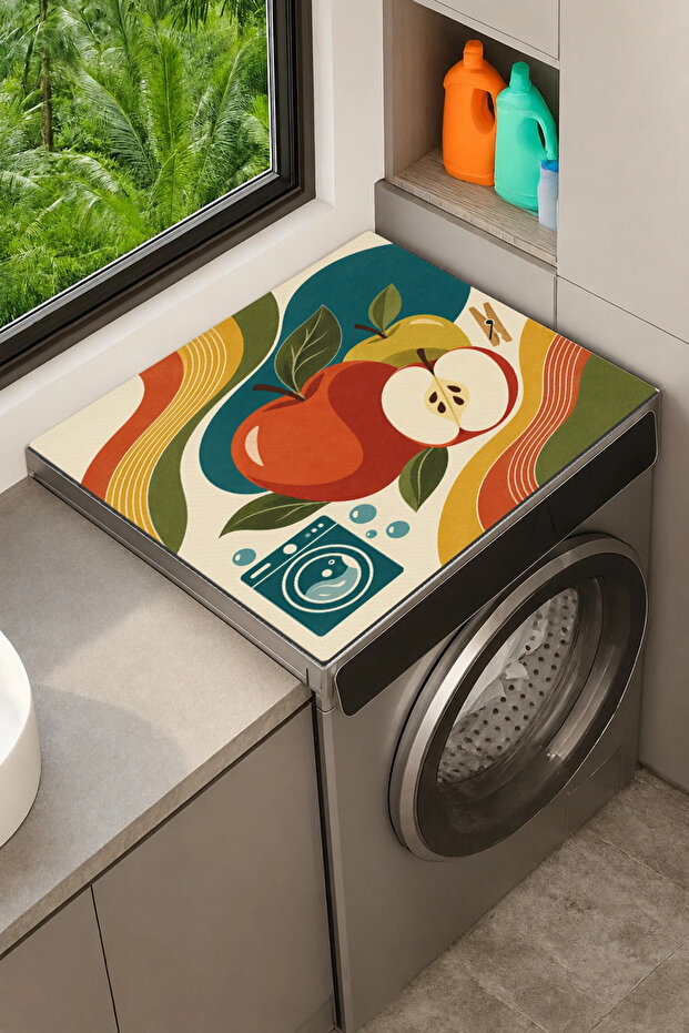 Clothes Dryer Top Organizer Mat Liquid-Proof Cover Apple Color Wave