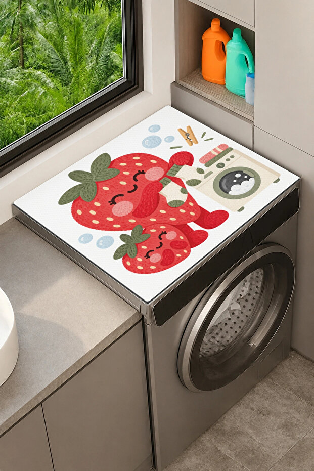Clothes Dryer Top Organizer Mat Liquid-Proof Cover Strawberry Joy