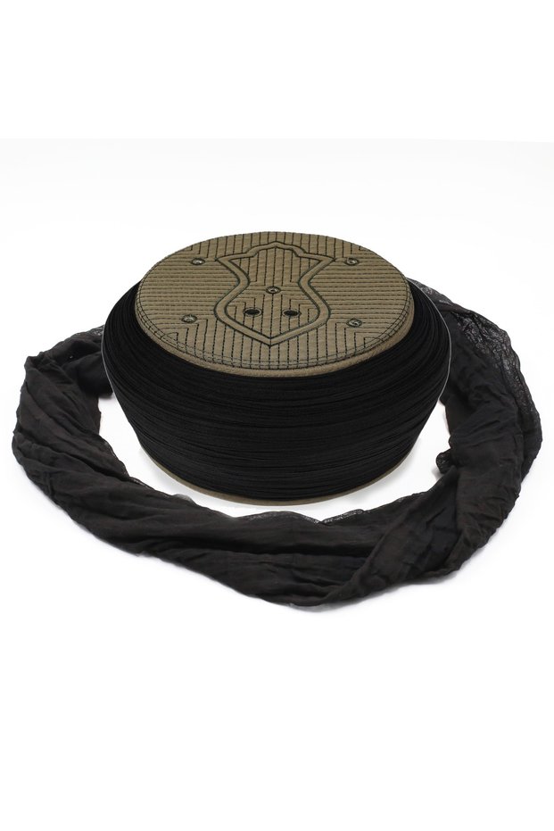 Namaz Sarigi - Black Fabric - Green Skullcap - Round Wrap - Nâli Şerif - 7 Meters (Taylasanlı)
