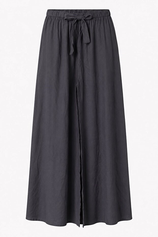 Black Viscose Fabric, Elastic Waist, Loose Cut, Self-Waisted, Mixed Patterned Trousers