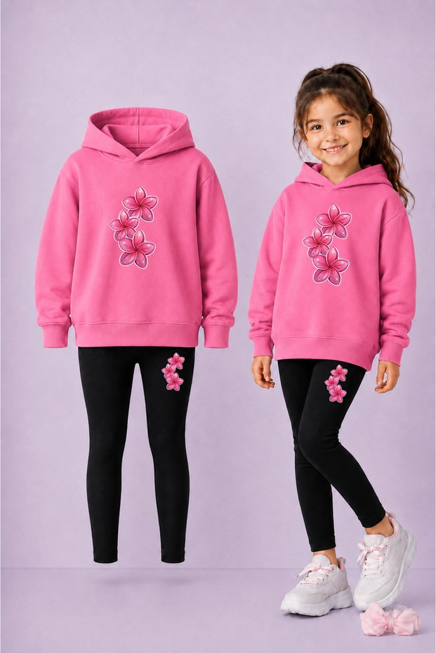Hooded Sweatshirt Tight Leggings Set for Girls - Winter Top and Bottom Set