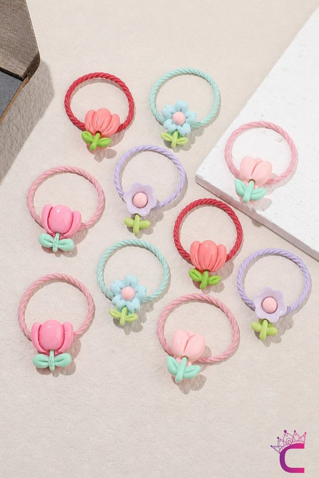10-Piece Spring-Colored Girls' Rubber Hair Clip Set with Bellflower Figures - Durable and Flexible for Thick Hair