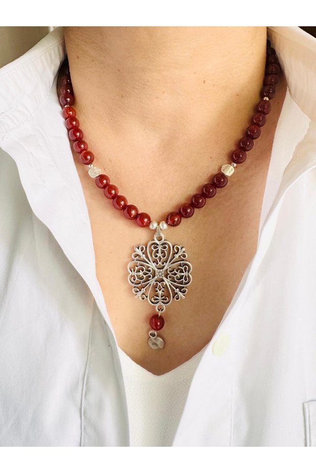 Agate Natural Stone (8 mm) Antique Necklace 43 cm
