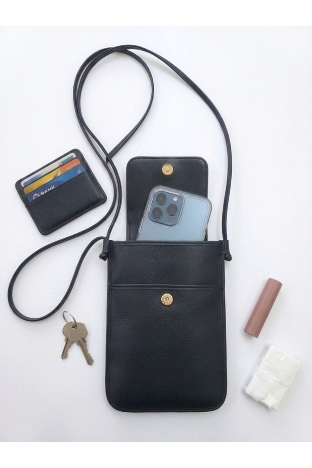 Maxi Paris Phone Bag Black Leather