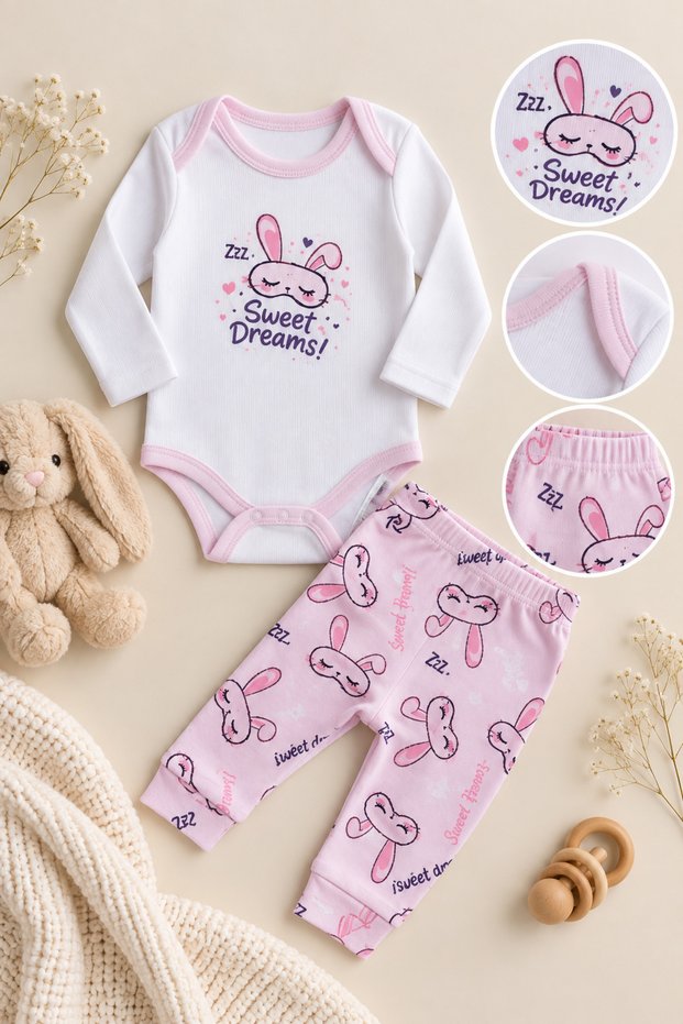 Organic 100% Cotton Newborn Baby Long Sleeve Bodysuit and Bottom Set