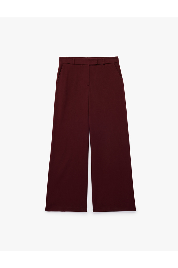 Wide Leg Fabric Trousers with Side Pockets