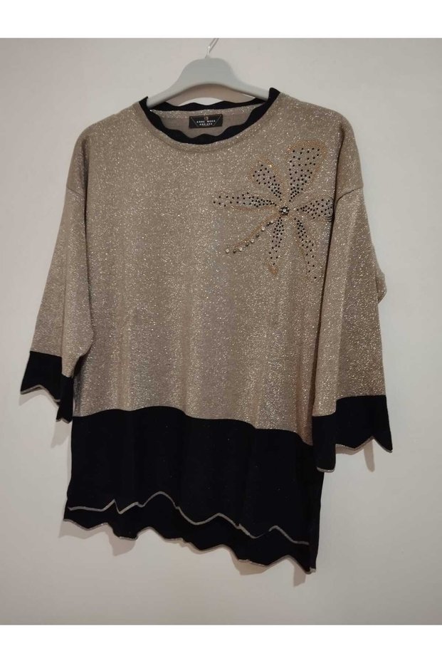 1st quality knitwear, shiny, three-quarter sleeve, relaxed fit, cotton sweater