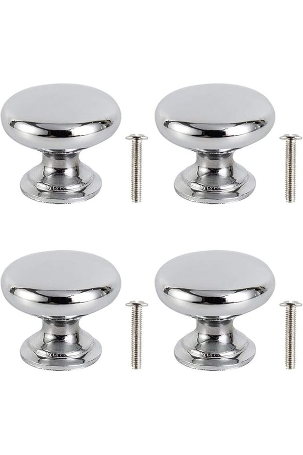 4 Pcs Polished Chrome Cabinet Knobs, Round Kitchen Cabinet Door Knobs, Drawer Knobs, Round Drawer Ha