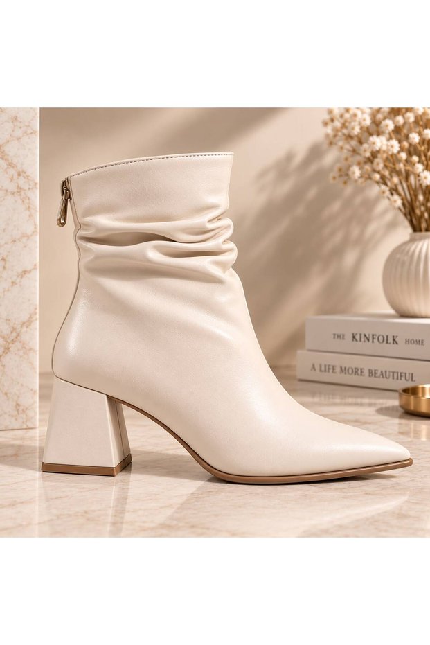 Pointed Toe, Matte, Back Zipper, 35 cm Drawstring Women's Long Boots