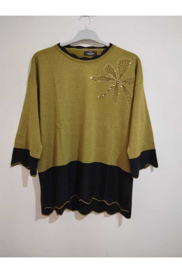 1st quality knitwear, shiny, three-quarter sleeve, relaxed fit, cotton sweater