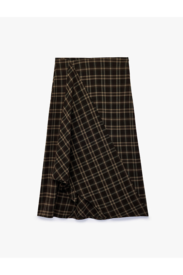 Asymmetrical A-Line Plaid Midi Skirt