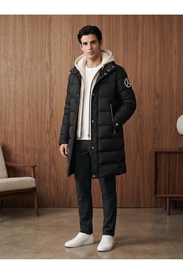 Men's Hooded Detachable Long down Coat