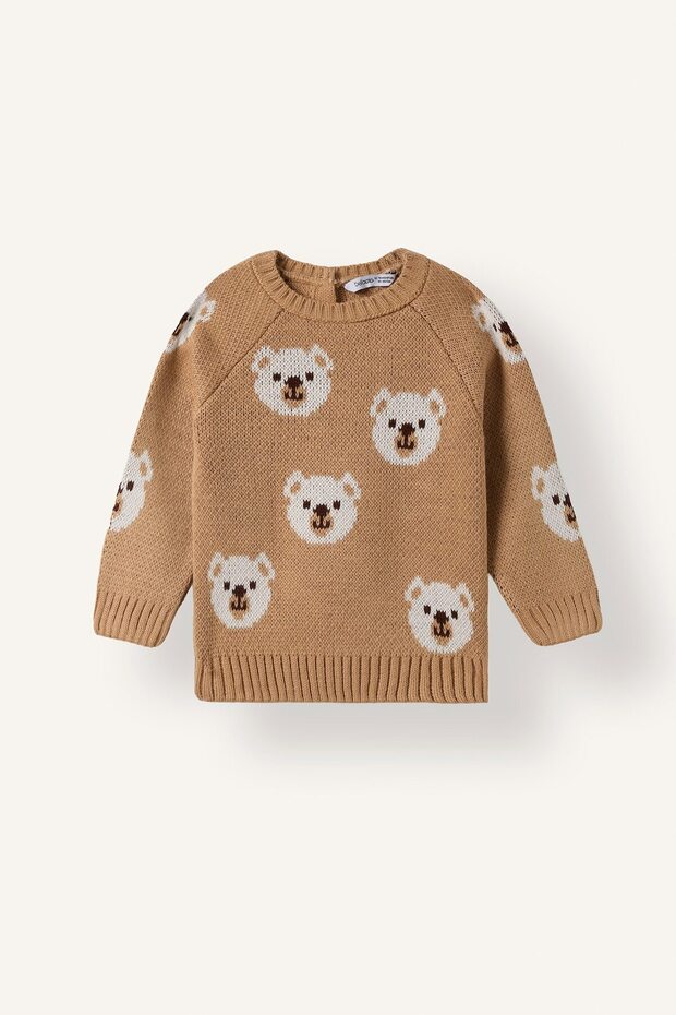 Oversize Jacquard Teddy Bear Patterned Knitwear Sweater for Baby Boy I1873A526Wn