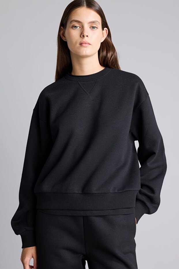 Relaxed Fit Crew Neck Triangle Stitching Detailed Thick Fabric Basic Sweatshirt I2628Ax26Wn
