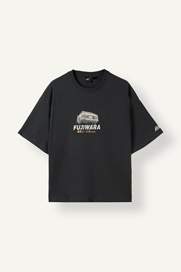 Initial D Boxy Fit Crew Neck Drop Shoulder Printed Short Sleeve T-Shirt H8413Ax26Au