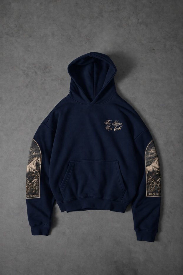 Men's Navy Blue Silence Patch Embroidery Oversize Hoodie