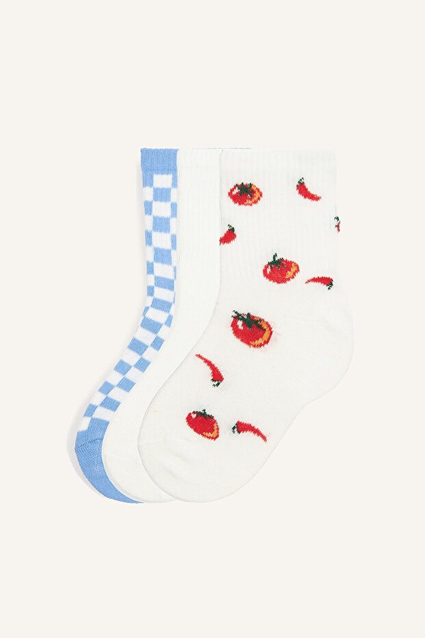 3-Piece Patterned Cotton Long Socks for Girls I5526A8Ns