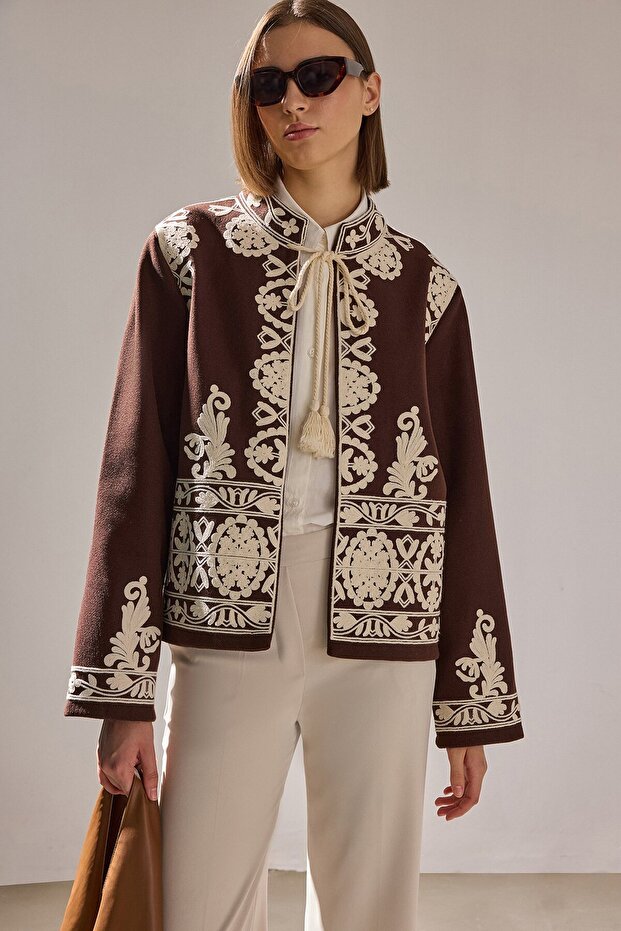 Hakim Collar Embroidered Gabardine Jacket