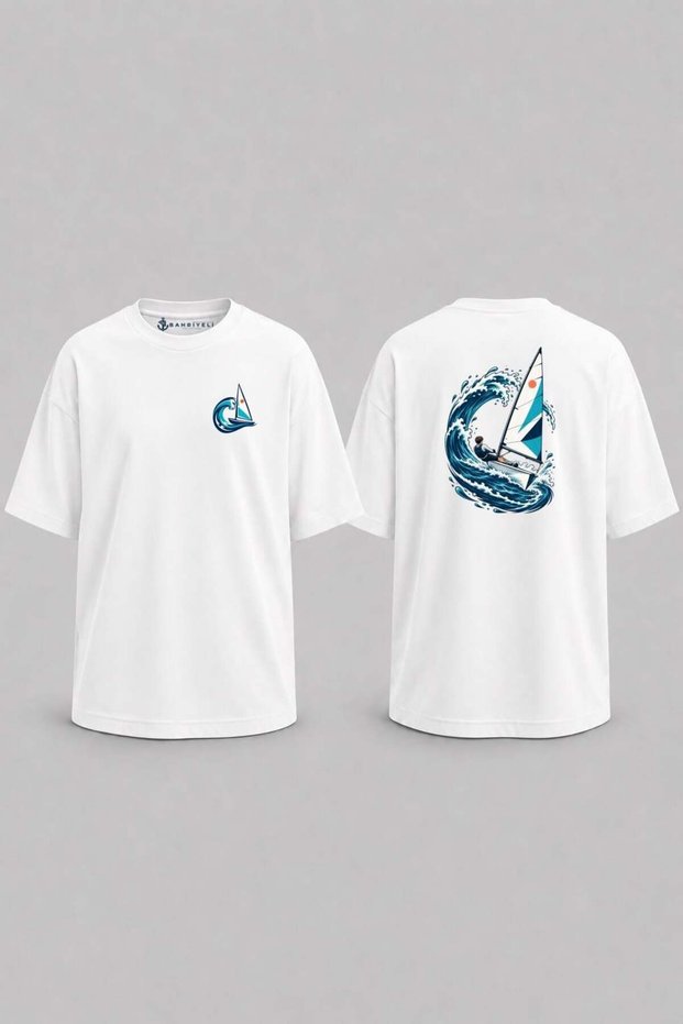 Oversize Laser Sailing Pocket and Back Printed Unisex T-Shirt