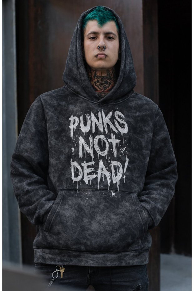Unisex Oversize Punks Not Dead Printed Hooded Washable Sweatshirt