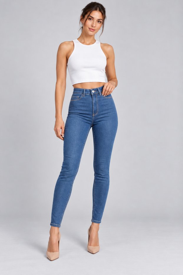 Blue Comfort Front Pocketless Lycra Skinny Jean