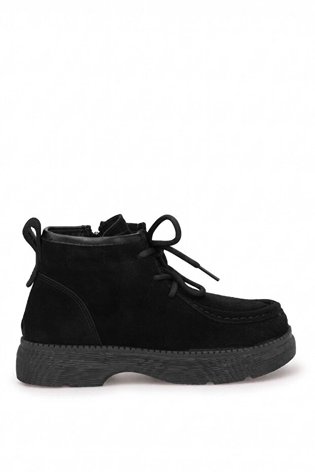 D26Kb-1265 Women's Genuine Leather Flat Boots Black