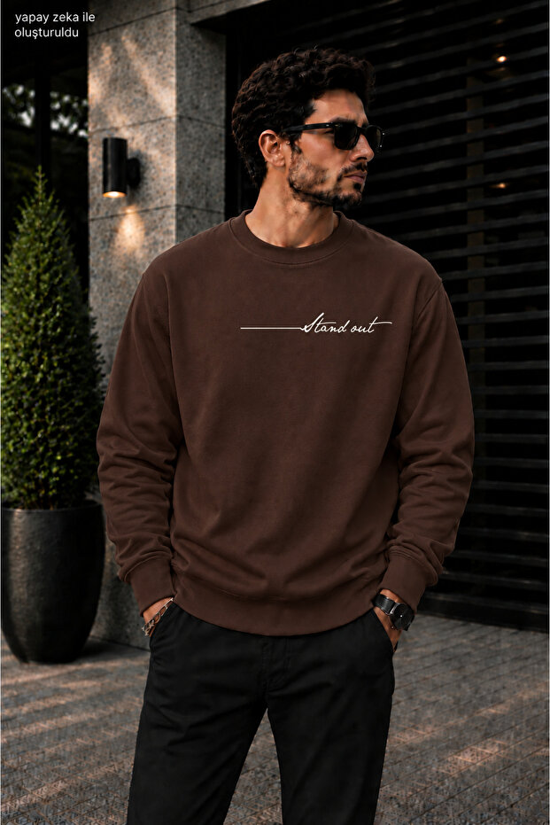 Men's Stand Out Calligraphy Written Crew Neck Casual Regular Fit Sweatshirt