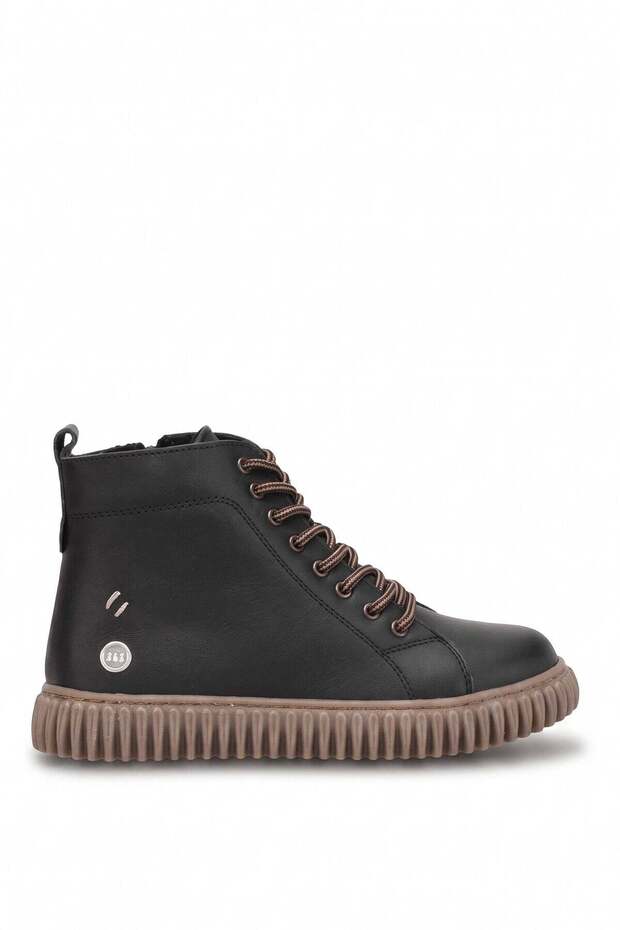 D26Kb-1095 Women's Genuine Leather Flat Boots Black