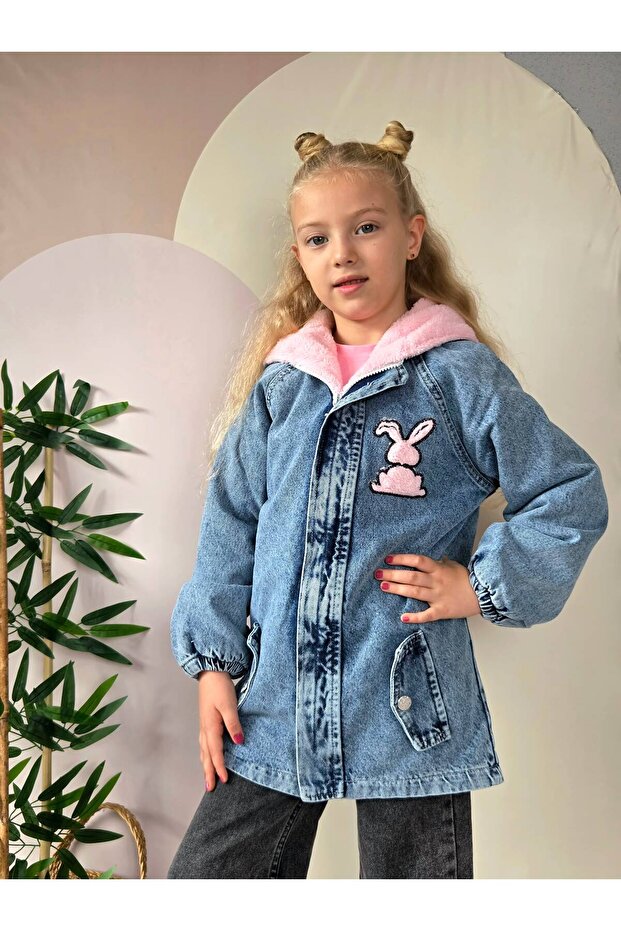 Girls' Winter Denim Coat with Plush Inside