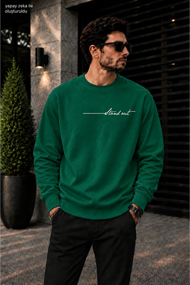 Men's Stand Out Calligraphy Written Crew Neck Casual Regular Fit Sweatshirt