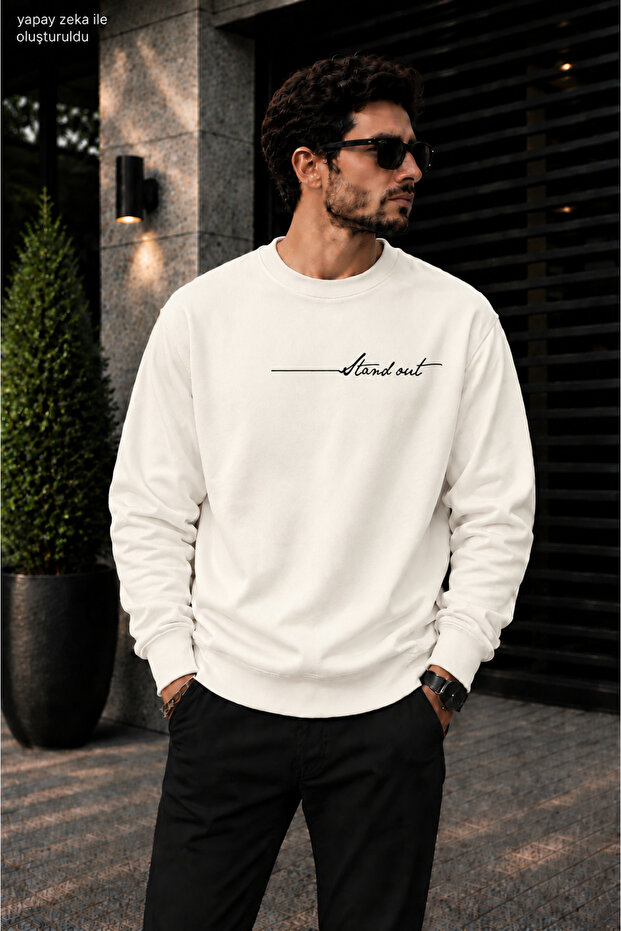Men's Stand Out Calligraphy Written Crew Neck Casual Regular Fit Sweatshirt
