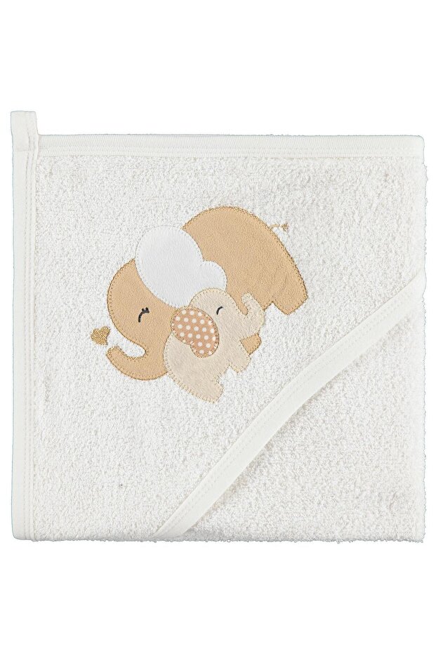 Elephant Printed 75X75 cm Towel - Ecru