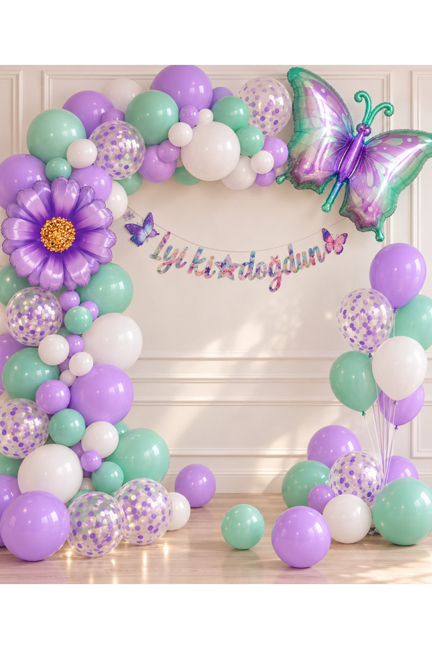 Party Butterfly Birthday Balloon Set | Purple Flower & Butterfly Foil Balloon | Happy Birthday Party Decoration
