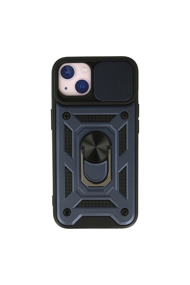 غطاء سيليكون لـ Apple iPhone 13 مع حلقة عدسة - أزرق داكن